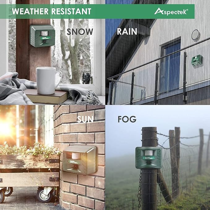 ASPECTEK Yard Sentinel Outdoor Ultrasonic Animal Repeller with Motion Sensor Adjustable Volume Waterproof Extension Cord Powerful Repel for Squirrel Raccoon Skunk Rabbit Fox Deer Etc