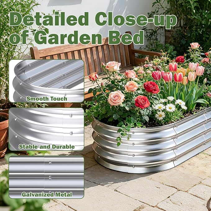 Galvanized Raised Garden Bed Outdoor 5x2.5x1ft Metal Heavy Duty Planter Boxes for Gardening Easy Assemble Small Oval Plant Container Kit for Vegetables Flowers Fruits Silver 1 Pack