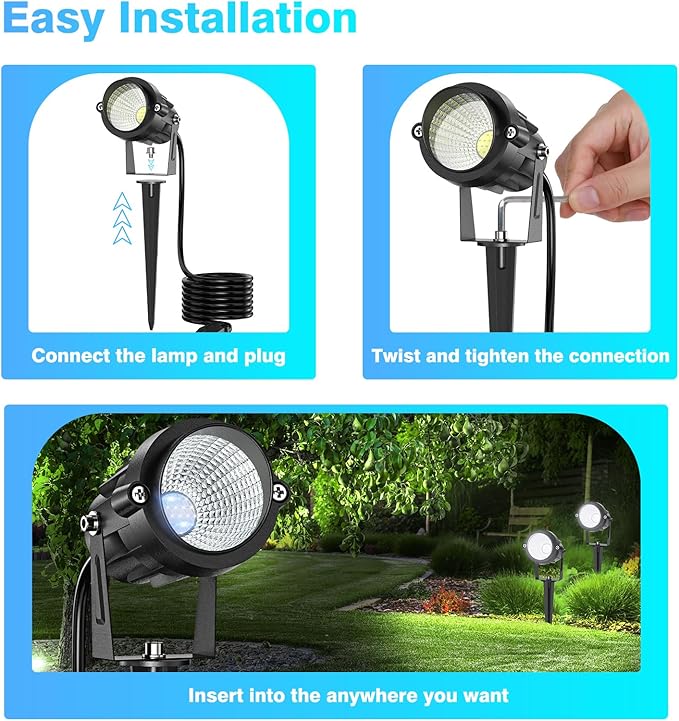High Brightness 1000LM Outdoor Spot Lights for Yard 3500K Warm White Spot Lights Outdoor with 4.9FT Electric Cord 10W LED IP66 Waterproof Landscape Spotlights for Garden Tree Flag - 4 Pack