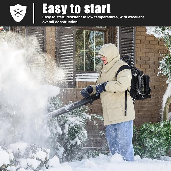 Backpack Leaf Blower 63CC 665CFM 2 Stroke Gas Leaf Blower Leaf Blower with Air Cooling Gasoline Backpack Blowers Gas Powered Snow Blower for Outdoor (EB650-Black)