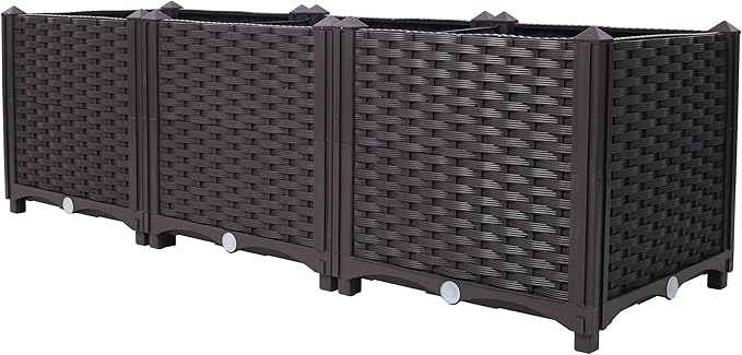 Deep Raised Garden Bed Plastic Planter Boxes for Vegetables Flowers Herbs and SucculentsSelf Watering Planter Box Raised Bed to Grow Flowers Herbs Vegetables 47.2 L X 15.7 D X 14.7 H