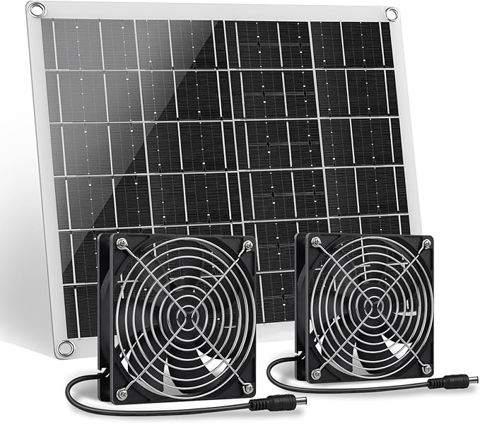 Solar Fan 15W Solar Panel Fan with Two IP67 Waterproof Fan for Small Chicken Coops Greenhouses Sheds Pet Houses Intake or Exhaust air