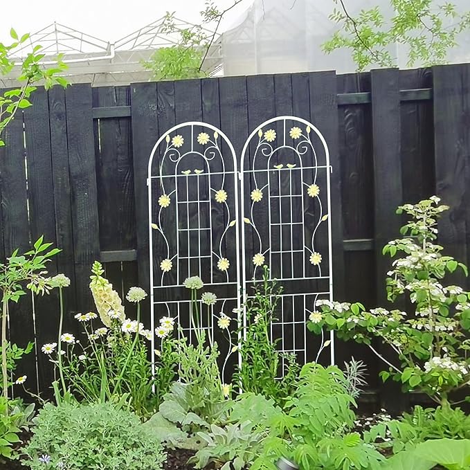 4 Pack Metal Garden Trellis 71 x 19.7 Rustproof Trellis for Climbing Plants Outdoor Flower Support with Pre-drilled Holes and Pre-Cut for Flowers Vegetable Garden Decoration (Cream White)