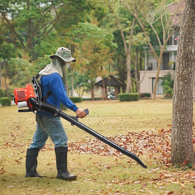 Leaf-Blower Gas Powered52CC 550CFM Gas Backpack Leaf Blower 2-Stroke Commercial-Grade Lawn Care Blower - Lightweight Low Noise for Yard Work Snow &amp Dust Removal Red