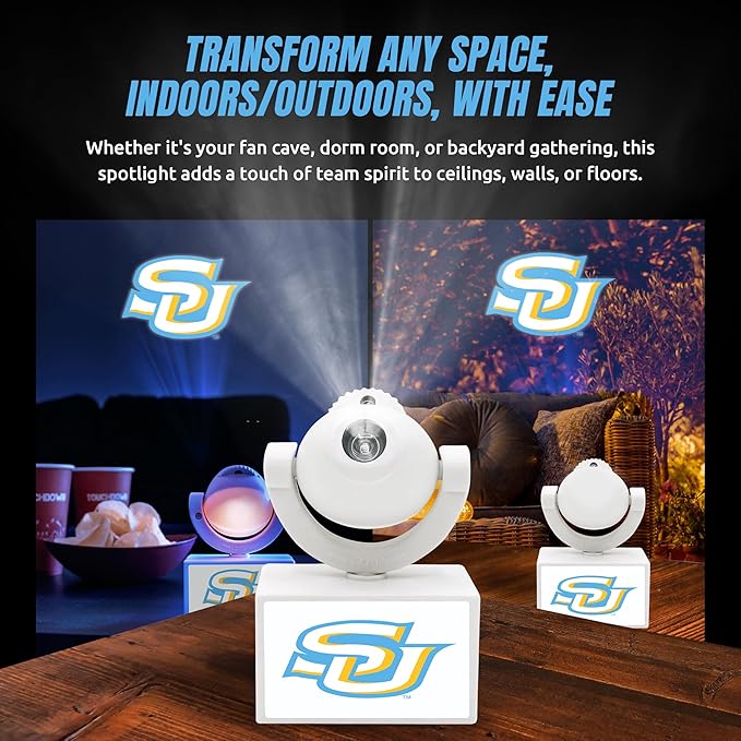 Sporticulture NCAA American Football Southern - Adjustable Led Mini Spotlight Projector with 6 Team Logo Designs - Portable &amp Rechargeable Spotlight - Battery-Operated - 4.375” x 3.125”