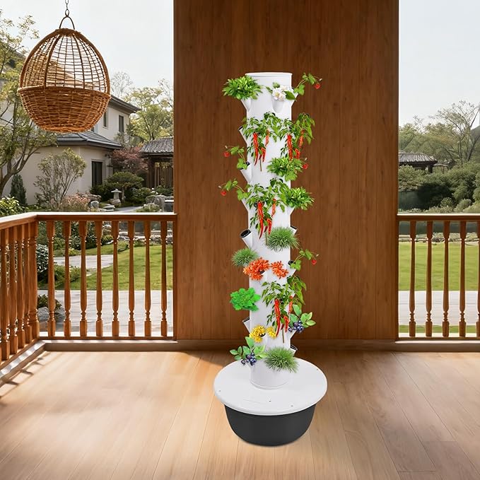Hydroponic Indoor Growing Tower 36-Plant Vertical Garden System with Pump and Timer 9-Tier Hydroponics Growing Tower Kit for Vegetables Herbs Automatic Circulation Irrigation Indoor Garden