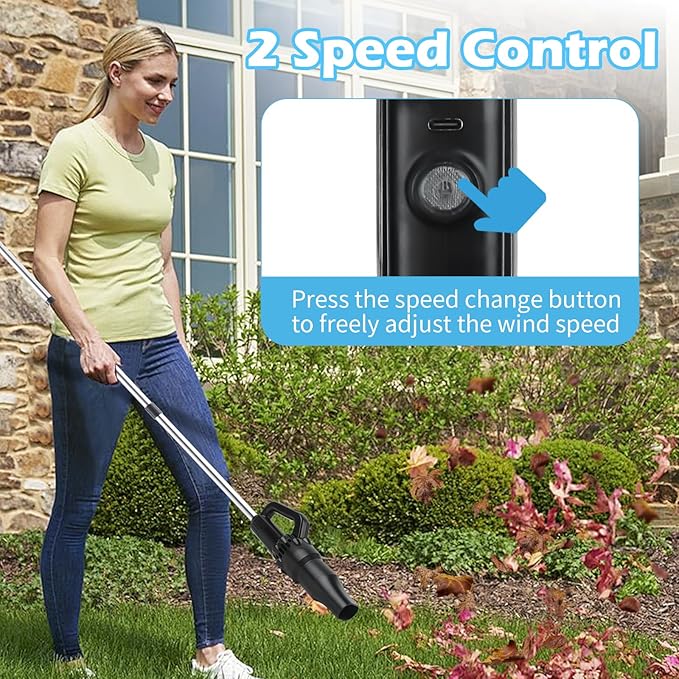 Outdoor Broom with Leaf Blower Small Cordless Leaf Blower with Long Handle Broom Lightweight Rechargeable Air Duster Broom Blower for Lawn Yard Patio Garden Balcony Car RV(Charger Included)