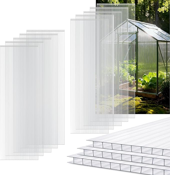 10 Pack Polycarbonate Greenhouse Panels 4' x 2' x 0.32'' Twin-Wall Polycarbonate Sheets All Weather Clear Roof Panels Greenhouse Replacement Panels