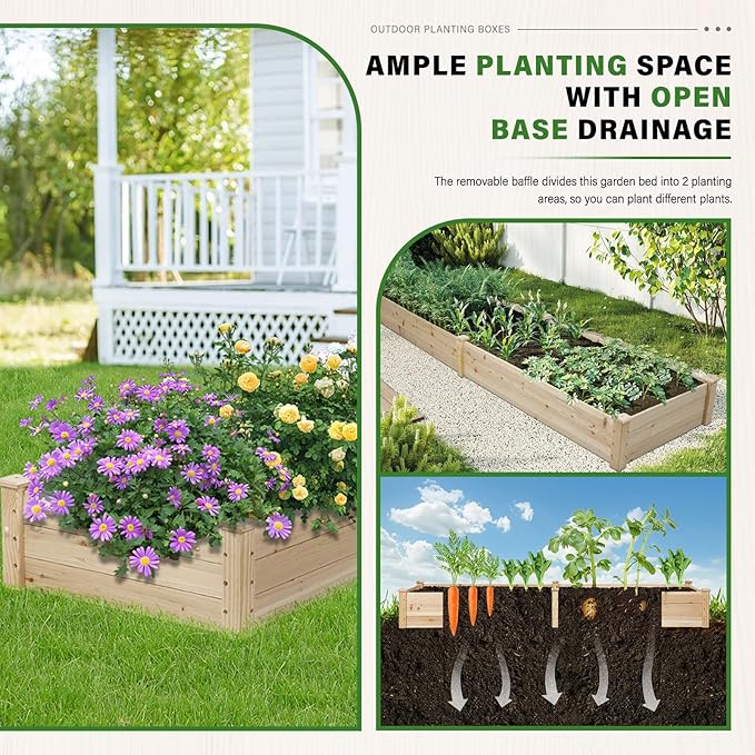 Oakcloud Outdoor 8ft Wooden Raised Garden Bed Planter Box Kit and 4 Garden Bed Fences for Vegetables Fruits Herb Grow Gardening