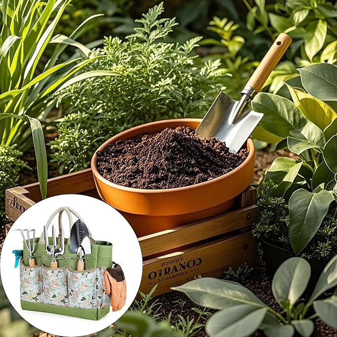 Stainless Steel Garden Tool Set - Heavy Duty Garden Hand Tools with Garden Tools Storage Handbag for Planting Trimming &amp Cultivation