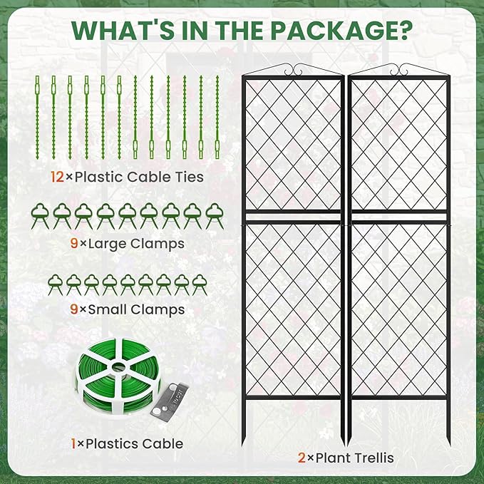 2 Pack 71 Inch Metal Garden Trellis for Climbing Plants Thickened Square Tube Metal Garden Trellis for Vines Plant Rose Vegetable SupportLarge Decorative Outdoor Trellis