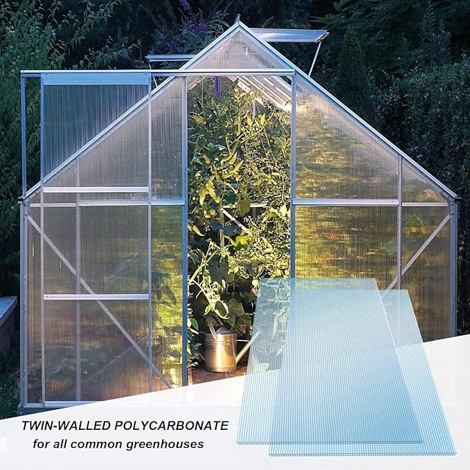 OUYESSIR 2'x4' Polycarbonate Greenhouse Panels 14Pcs Twinwall Polycarbonate Sheet UV Protected Reinforced Clear Roofing Panels Plastic Panels for Greenhouse Outdoor Roof (14Pieces 24“W x 48”L)