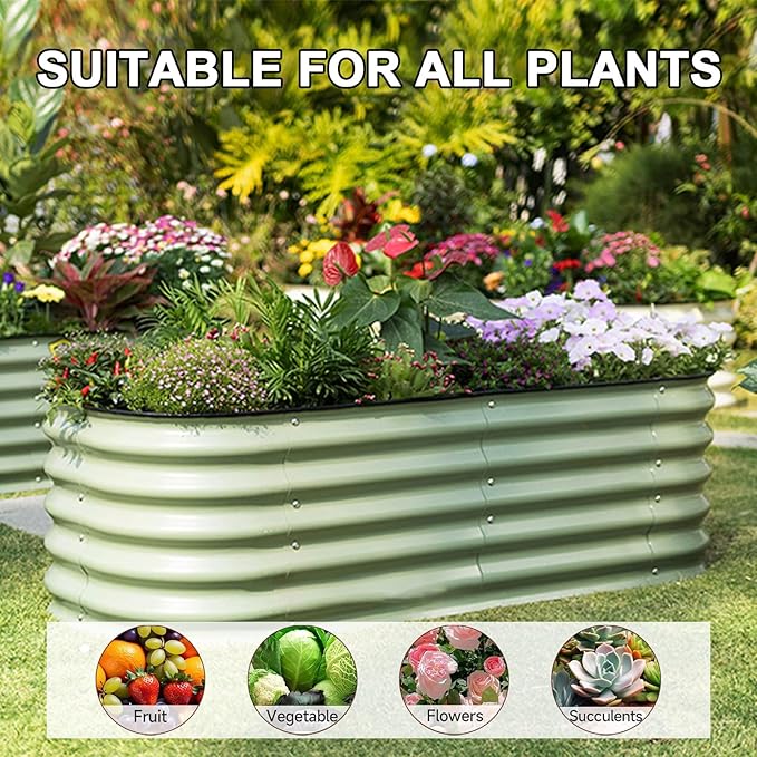 Galvanized Raised Garden Bed OutdoorLarge Raised Bed for GardeningMetal Planter BoxCorrosion Resistant Easy Assemblyfor VegetablesFruitsFlowers (Olive Green150x150x43cm)