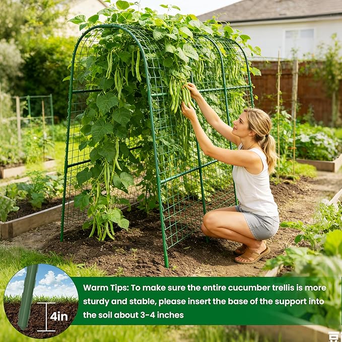 Cucumber Trellis for Raised Bed 48 L x 48 H U-Shape Garden Trellis for Climbing Plants Outdoor Metal Arch Trellis for Vegetables Plant Support for Tomato Pea Zucchini Grape Flowers