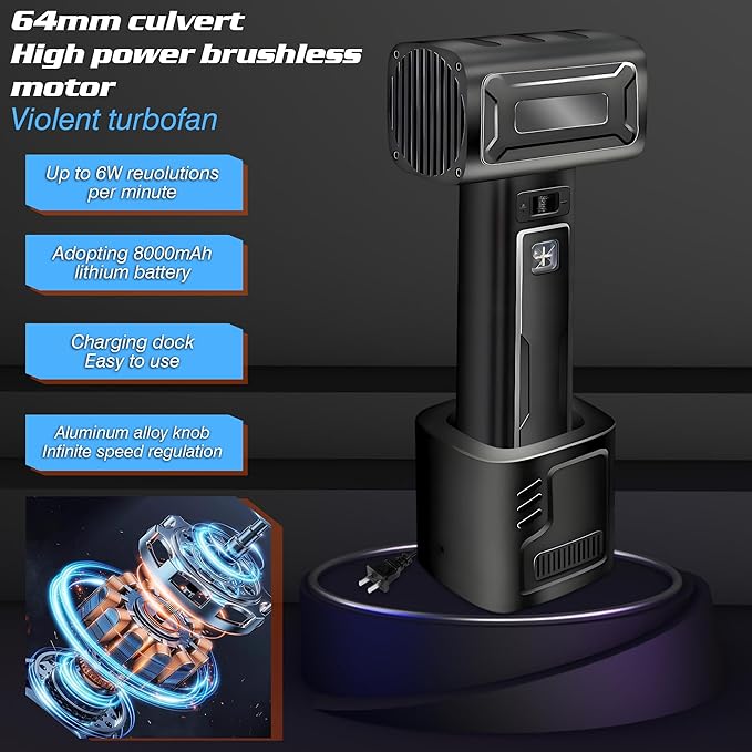 SELFIE CAT 60000RPM Cordless Turbo Dryer Blower for Car 750W &amp 64MM Duct Handheld Leaf Blower with Battery 2.09LB Lightweight Leaf Blowers for Indoor Outdoor Sweeping Patio Lawn Careand Car Dryi