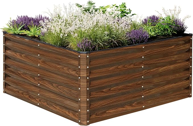 SnugNiture Galvanized Raised Garden Bed 4x4x2FT Outdoor Large Metal Planter Box Steel Kit for Planting Vegetables Flowers