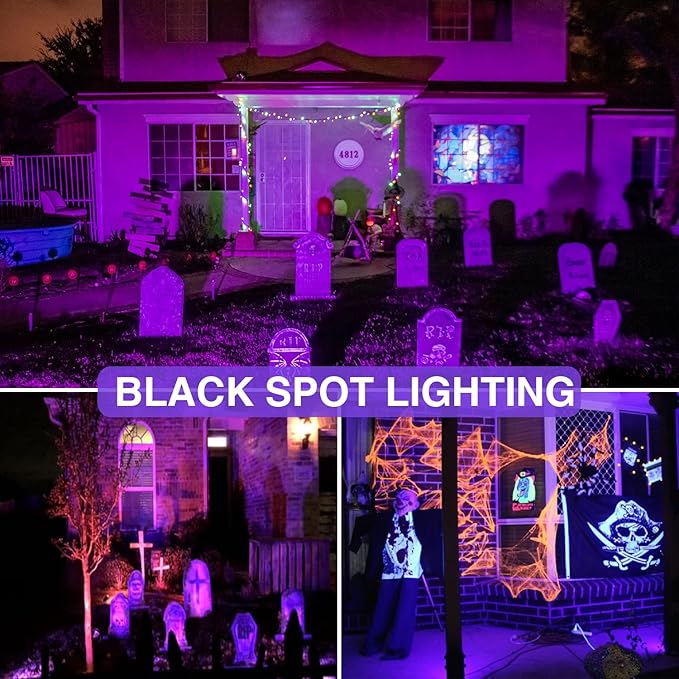 SUNVIE 4 Pack Black Light Spotlights 12W LED Outdoor Black Lights 120V Purple Lights for Glow Party Fluorescent Decorations