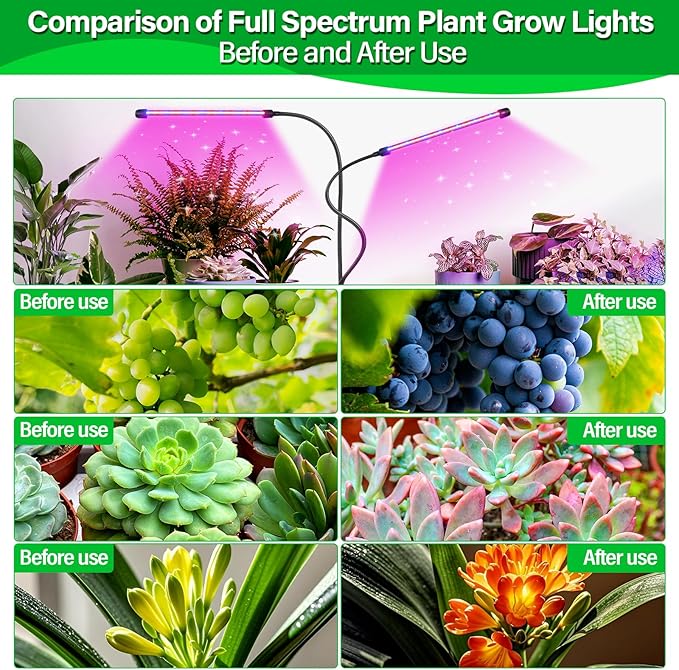 AUXTINGS LED Grow Lights for Indoor PlantsFull Spectrum 2 Heads Plant Growing Lamp with 3/6/9H Auto Timer 10 Dimmable Modes &amp 3 Light Settings Seed Starting Grow Lights for Indoor Gardening