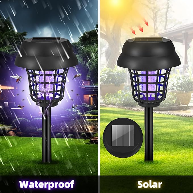 4 Pack Solar Bug Zapper Outdoor Waterproof Solar Powered Mosquito Zapper &amp Killer for Gnats Flies Moths Fruit Flies Decorative Ground Stake Light for Garden Patio Backyard Auto ON/Off