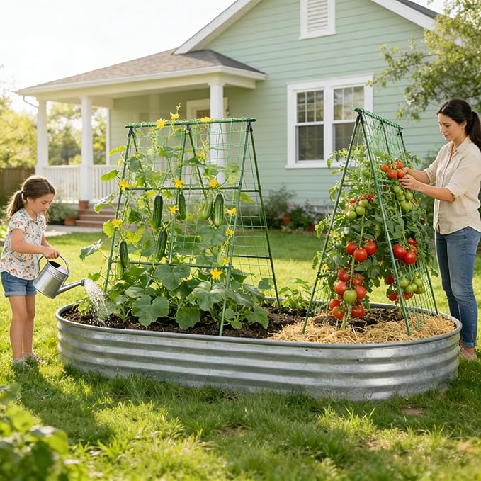 Miory Cucumber Trellis 2 Pack A-Frame Trellis for Raised Bed Garden Trellis for Climbing Plants Outdoor Plant Support for Vegetables Vines Steel with PE Coated (32 Lx48 H)