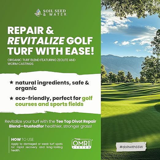Soil Seed &amp Water Tee Top Divot Repair Blend – Turf Repair Soil Organic Fertilizer for Golf Greens Lawns &amp Sports Fields - OMRI Listed Organic Fertilizer