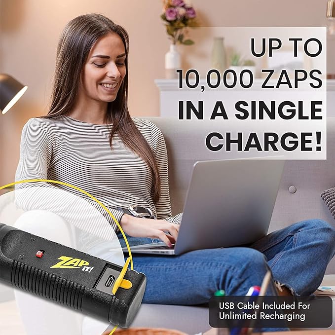 ZAP IT! Rechargeable Electric Fly Swatter Racket - 4000-Volt Mosquito Zapper with USB Charging and LED Light - Large - Safe 3-Layer Mesh Bug Zapper Racquet for Indoors and Outdoors - Yellow