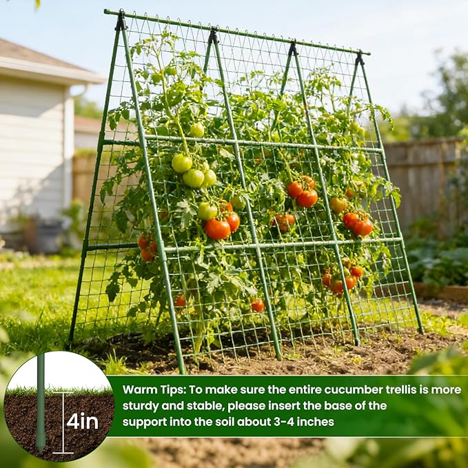 Cucumber Trellis for Raised Bed 48 L x 48 H 2 Pack A-Shape 11mm Garden Trellis for Climbing Plants Outdoor Metal Arch Trellis for Vegetables Plant Support for Tomato Pea Zucchini Grape Flowers