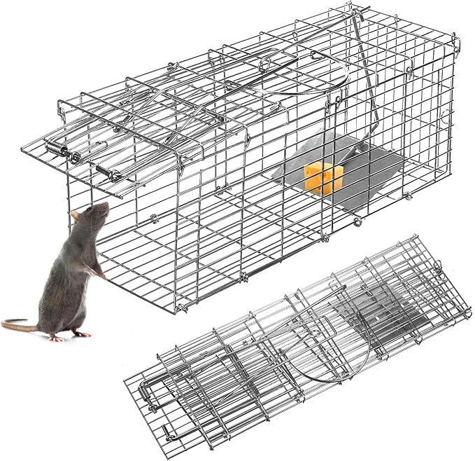 Rat Trap Humane Live Animal Trap Outdoor &amp Indoor Use Reusable Mouse Rodent Trap for Mice Rats Chipmunks Voles Heavy Duty Collapsible Metal CageEasy Catch &amp ReleaseHigh Sensitivity Tri