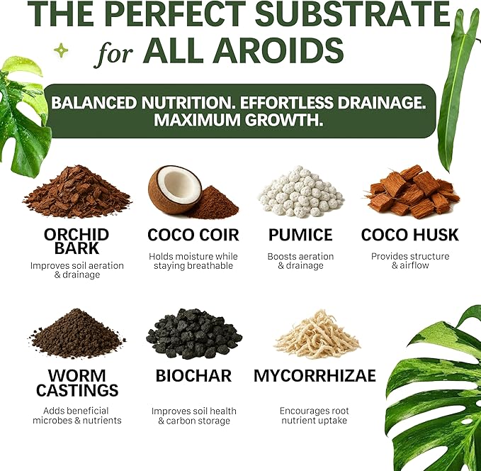 AROID Potting Mix/Premium Soil for Monstera Philodendron Alocasia Anthurium – Chunky Optimally Aerated Soil – Organic &amp Ready to Use – Supercharges Root and Foliage Growth (8 QTS)