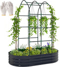 Outsunny Galvanised Raised Garden Bed with Arched Trellis 5 x 3 x 6ft Metal Outdoor Planter Box with Open Bottom Design Modular Raised Bed with Gloves for Vegetable Flower Easy Assembly Dark Gray