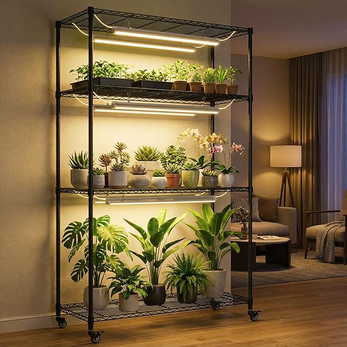 Plant Stand with Grow Lights 4-Tier Plant Shelf 6 Sets 3-Color LED Grow Light with Timer Wide Plant Rack for Indoor Gardening Seed Starting Herbs &amp Flowers 36 W x 14 D x 63 H