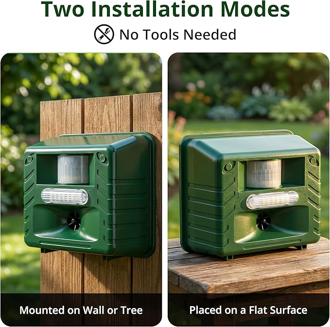 Aspectek Yard Sentinel Ultrasonic Repeller for Deer Raccoons Squirrel Bird Outdoor Animal Repellent for Yard Garden Farm Patio Waterproof Adjustable Motion Sensor Nighttime Strobe Light