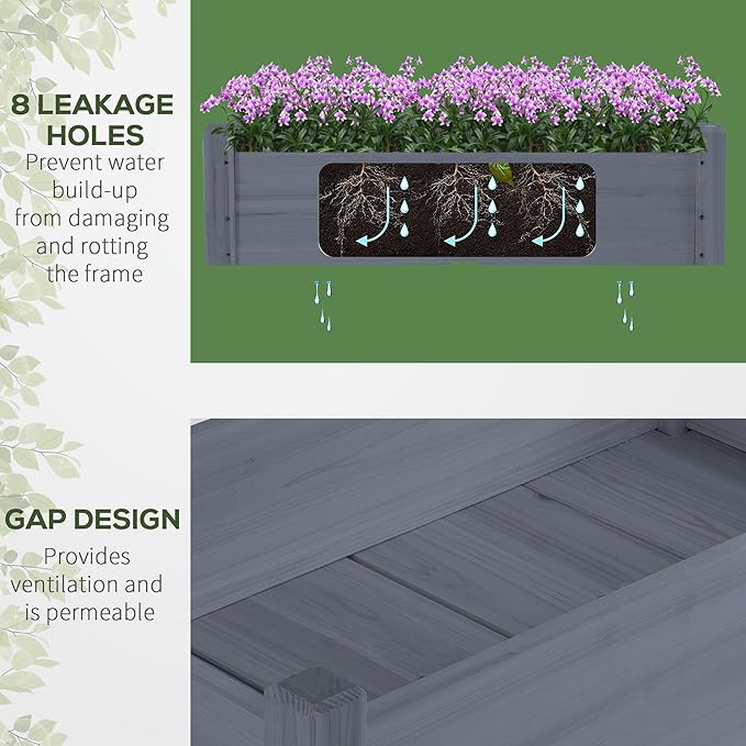 34x34x28 Raised Garden Bed 2 Tier Elevated Wood Planter Box for Backyard Patio to Grow Vegetables Herbs and Flowers Gray