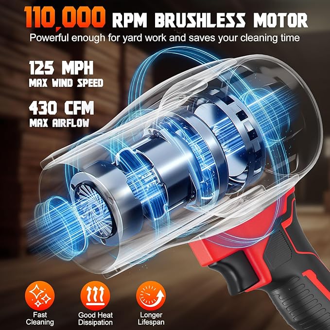 Rozlchar Cordless Leaf Blower Compatible for Milwaukee 18V Batteries(No Battery) Variable Speed Handheld Turbo Blower with Brushless Motor Portable Dust/Snow Cleaner for Lawn Patio