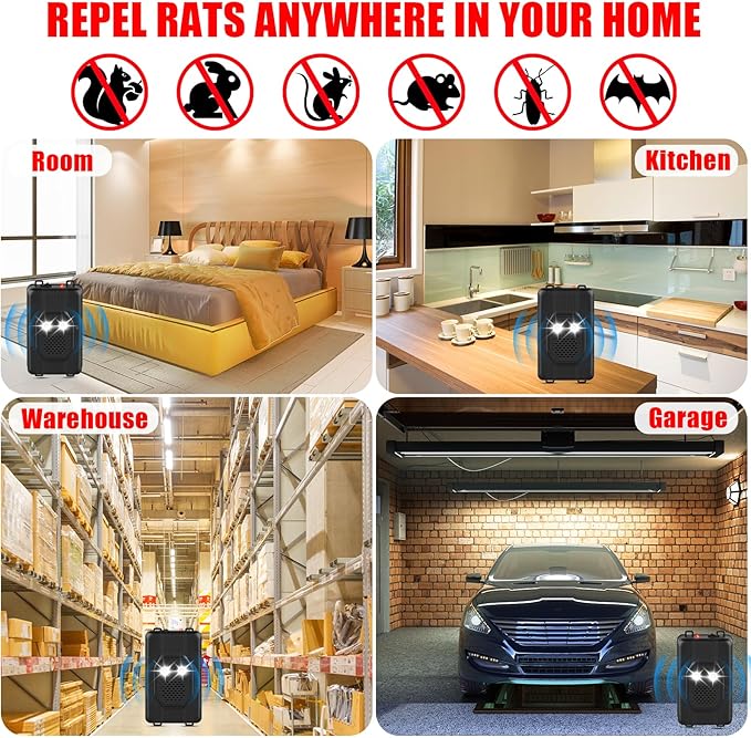 2 Pack Rodent Repellent for Car EnginesMouse Repellent for Cars Engine LED Light Deterrence and Ultrasonic Repellent Plug in&ampBattery Powered Suitable for Cars Garages Warehouses