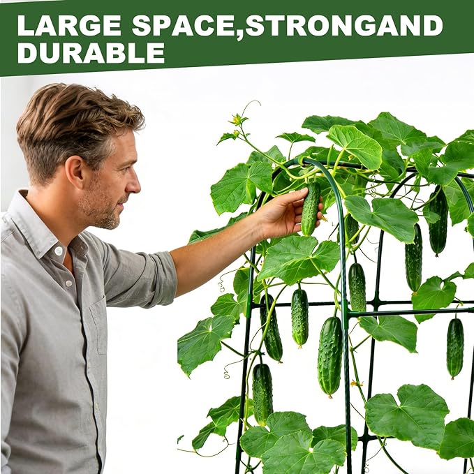 U-Shape Cucumber Trellis for Raised Beds - 47.2”x47.2”x21.6” Green Metal Arch Trellis Rust-Resistant Garden Plant Support for Climbing Vegetables Vines Flowers - Heavy Duty &amp Easy to Assemble