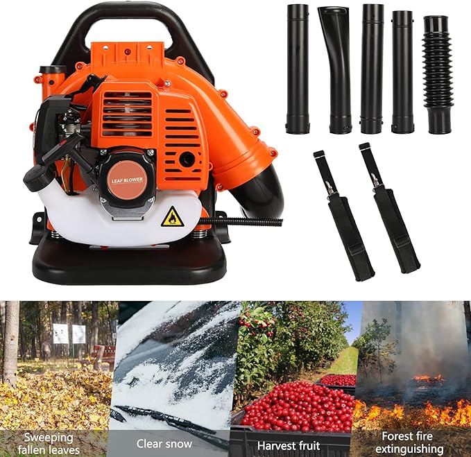 Backpack Leaf Blower52CC 2 Stroke Gas Leaf BlowerHigh Power and Low Fuel Consumption Leaf Blower for Lawn Garden Blowing Leaves Snow Debris and Dust for Garden From USA Fast Arrival Orange