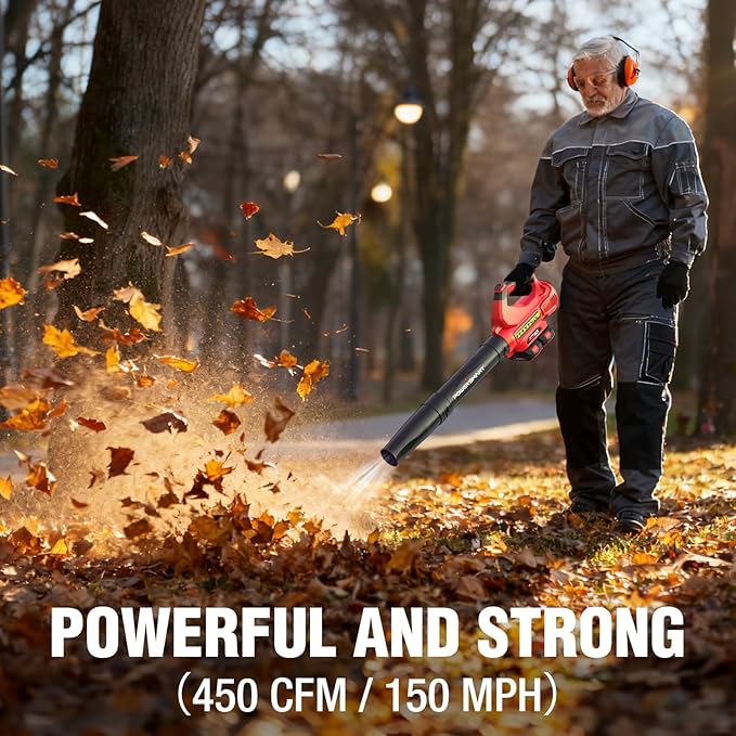 PowerSmart 40V Battery Leaf Blower Cordlesswith 2X 2.0Ah Batteries and Fast ChargersTurbo ModeHigh Powerfor Lawn CarePatio CleaningBlowing Fallen LeavesSnow and Dust etc.(DB2201B)
