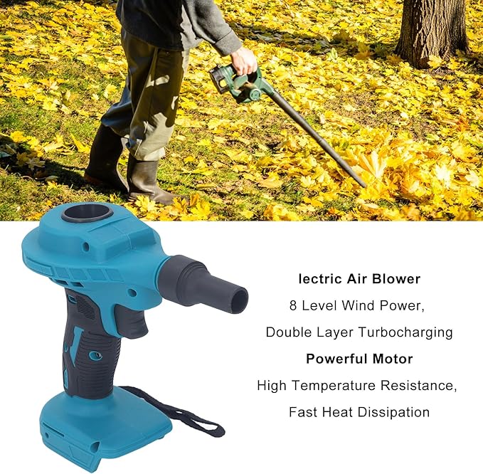Leaf Blower Cordless 8 Level Wind Power Multi Purpose Rechargeable Small Blower Handheld Blowers with 2 Nozzles for Interface BL1830B-2 BL1850-2