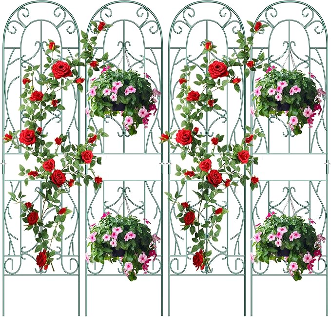 4 Pack 59x16in Metal Garden Trellis for Climbing PlantsGreen Large Trellis for Climbing Plants Outdoor Roses Vegetables Vines Flowers Support Large Decorative Outdoor Trellis