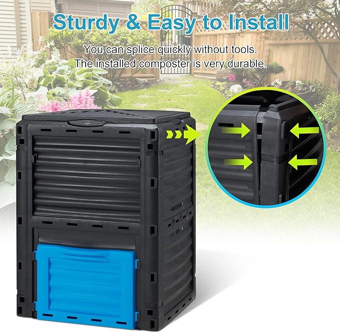 Garden Compost Bin 80 Gallon (300L) Large Outdoor Composter from PP MaterialComposting Box Easy Assembly &amp Many Vents Fast Creation of Fertile Soil Lightweight &amp Sturdy