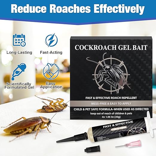 4 Tubes Cockroach Gel Bait for Home Indoor Outdoor Powerful Roach Repellent Bait Trap Infestation Solution Ready to Use Kitchen Bathroom Basement &amp Hidden Areas Pest Repellent