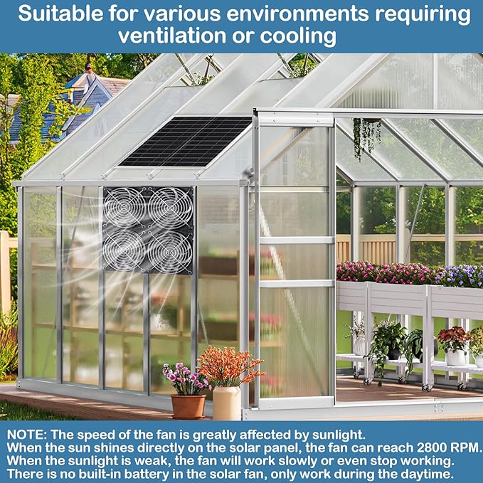 20W Solar Powered Exhaust Fan Kit with Solar Panel &amp 4-Pack High-Speed Brushless DC Fans 2600RPM 9.8ft Cord Waterproof for Greenhouses AtticShedBarnDog House