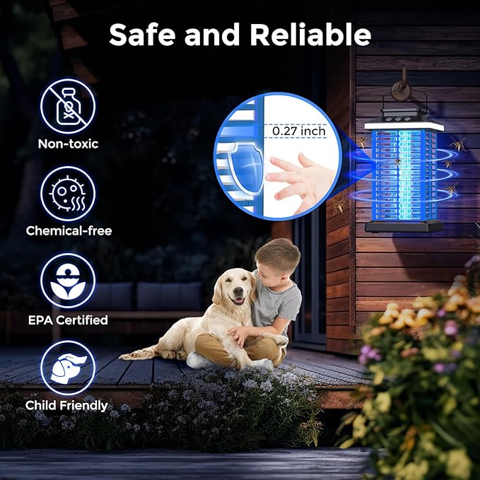 Bug Zapper Outdoor Mosquito Zapper 2 in 1 Portable &amp Rechargeable Bug Zapper Outdoor with 5000mAh Battery &amp LED Night Light 4000V Electric Fly Zapper for OutsidePatioBackyardGarden Blue