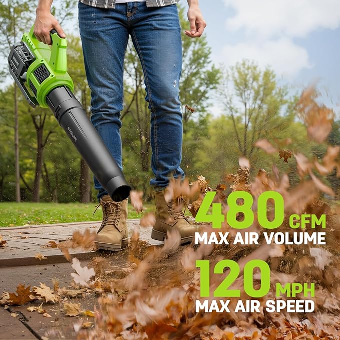 STEELITE Leaf Blower 21V Electric Leaf Blower Cordless with 4.0Ah Battery and Charger Powerful Battery Blower for Lawn Care Patio Cleaning and Dust
