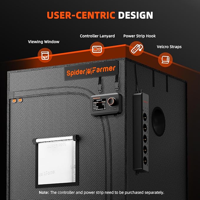 Spider Farmer 2.3x2.3 Grow Tent 2025 New 28x28x63 with Hook for Controller and Power Strip View Window 1680D Thicken Mylar Canvas for Indoor Hydroponic Growing for SF1000 SE1500 G1500