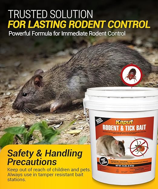 Kaput Rodent &amp Tick Bait Blocks Powerful Warfarin &amp Fipronil Rat Bait Blocks for Rat Control and Their Blacklegged Ticks - Epa Approved Rodent Killer for Long-Lasting Protection (18 lbs)