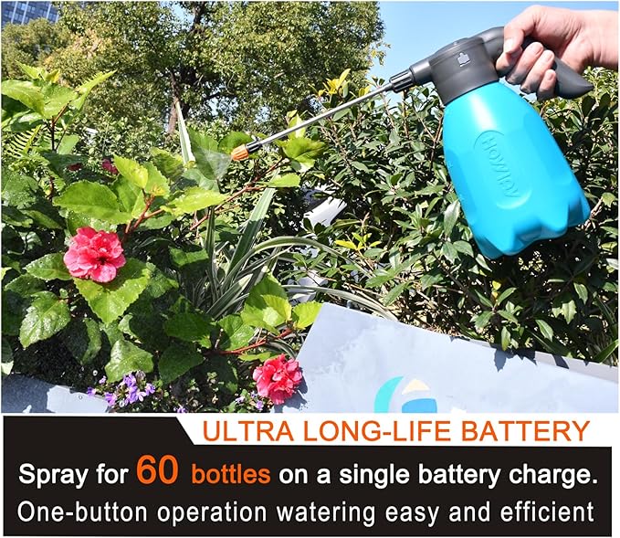 ES2-PRO Electric Spray Bottle 2L/0.5Gallon Plant MisterSpray About 30 Gallons On a Single ChargeRechargeable Battery Powered SprayerAutomatic Watering CanPump Sprayer for Indoor Plants (Blue)