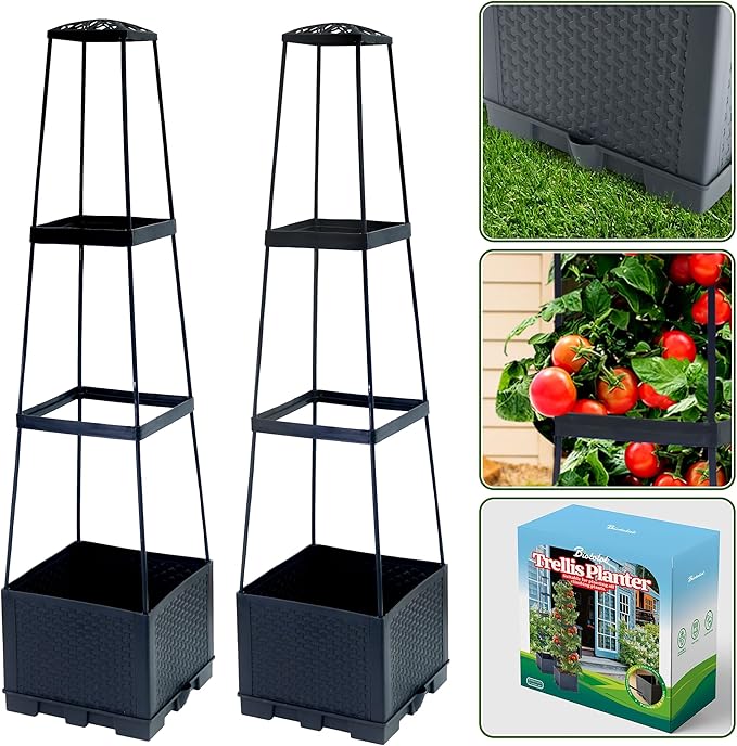 2 Packs Raised Garden Bed Tomato Planter Box with Trellis44.8 Self-Watering Tomato Cage with Trapezoidal Trellis for Climbing Plants Flowers Vegetables Vine in Patio Garden Indoor Outdoor