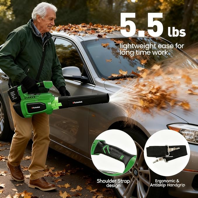 Cordless Leaf Blower 40V | 620CFM/150MPH Powerful Brushless Motor | 2X 5.0Ah Batteries and Charger | 3 Nozzles | 4 Speed + Turbo Mode | Lightweight Electric Blower for Lawn Care Garden Yard Dust